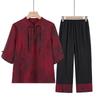 Plus Size Elderly Women's Summer Two-Piece: Seven-Sleeve Pullover Top & Nine-Point Pants Set