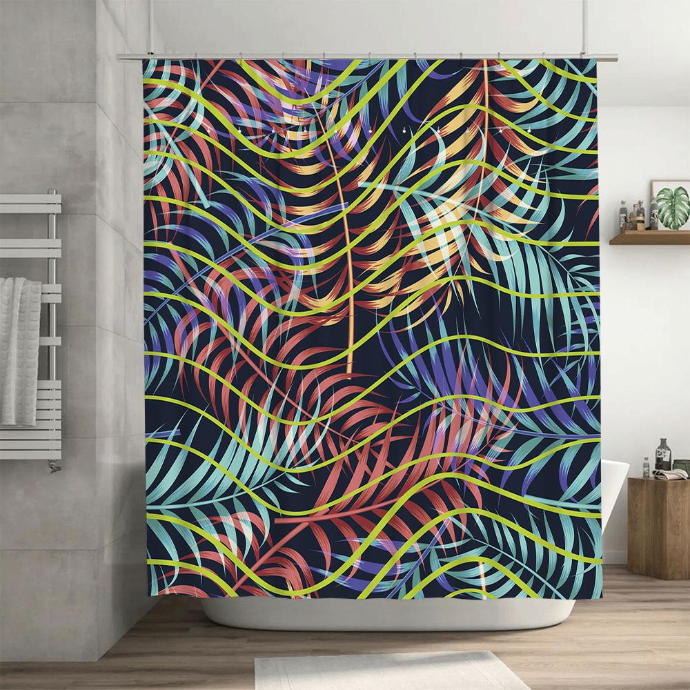 Bright Tropical Palm Leaves Shower Curtain Multicolored Leaf Design for Bathroom Decor – 72 x 72 (Red Blue Yellow Green)