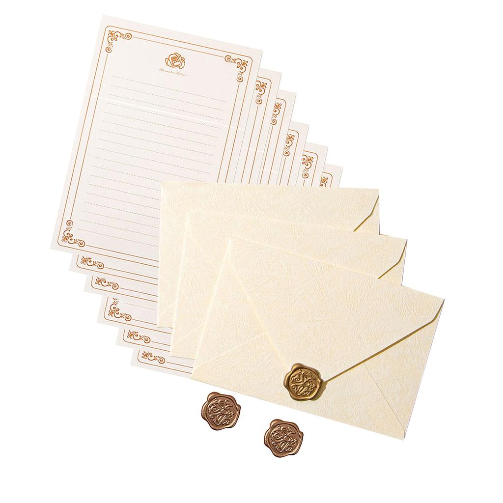 Antique Stationary Letter Paper and Envelopes Set 6 Lined Writting Paper 3 Matching Envelopes 3 Seal Stamp Sticker
