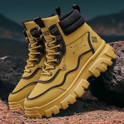 Herrenstiefel Herbst/Winter Outdoor Herrenstiefel Koreanische Version High Top Lässig Schnürschuhe Flacher Boden Runde Zehen Komfort Lederschuhe