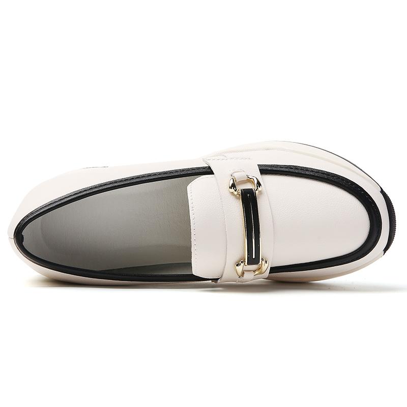 Women Slip on Platform Loafers Casual Leather Business Office Shoes Thick Sole Height Increase Shake Shoes Large Size