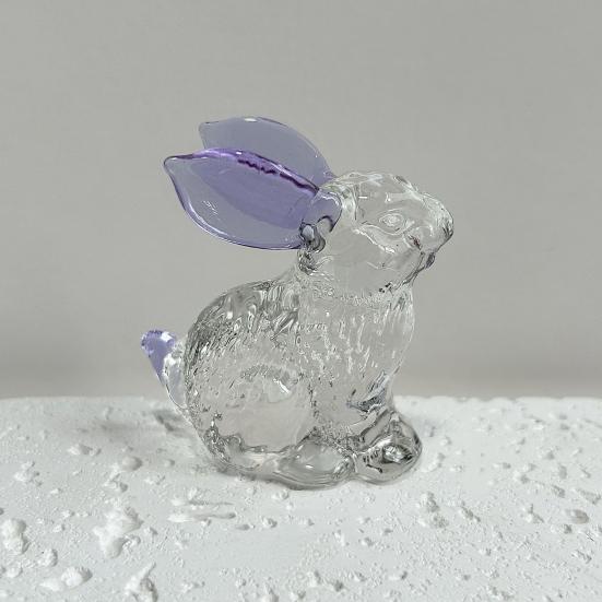 Faux Crystal Easter Bunny Figurine Handmade Clear Glass Rabbit Statue Miniature Animal Sculpture