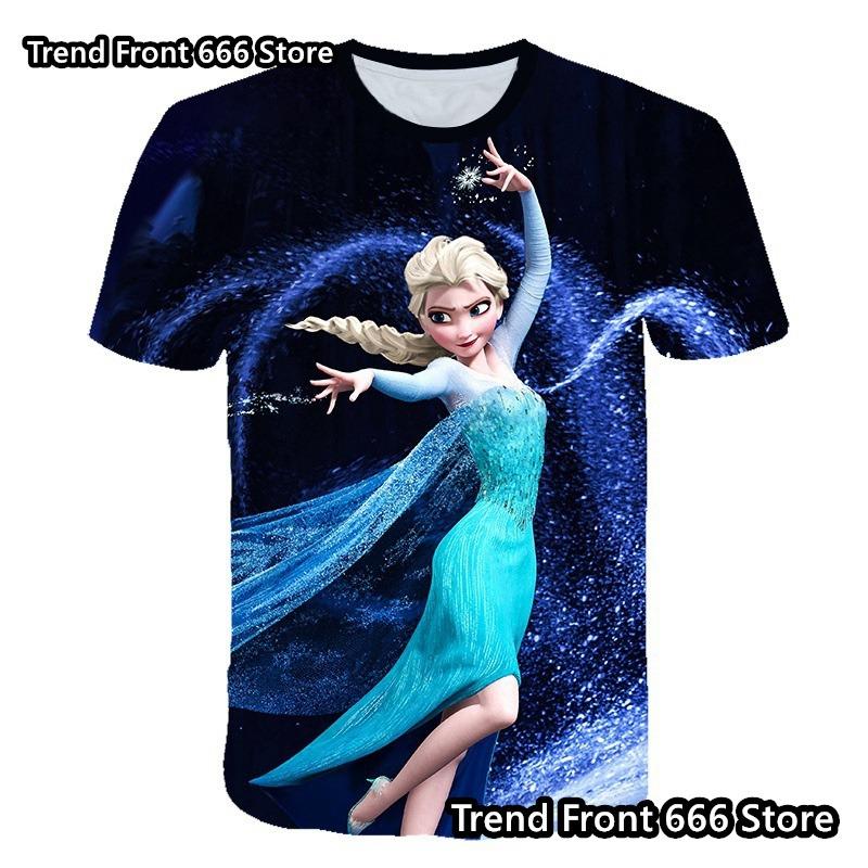 Anime Frozen Girls T-shirts Summer Short Sleeve Daily Tops