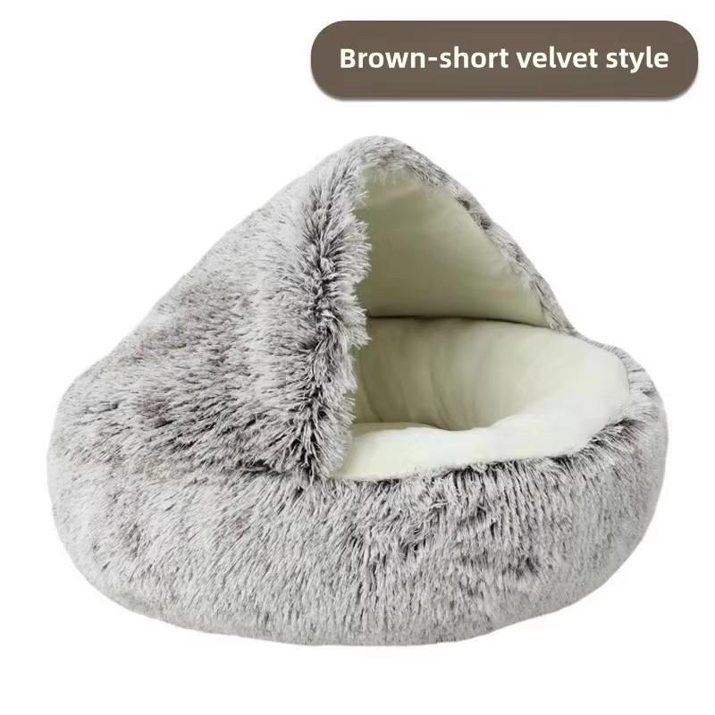 Winter Warmth Soft Fleece Lined Semi-Enclosed Plush Pet Nest for Cats