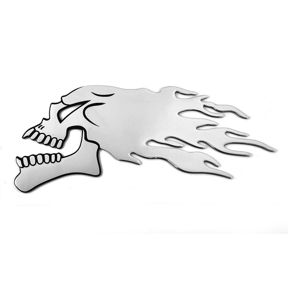Motorbike Motorcycle Tank Car Sliver Flaming Skull 3D Gel Sticker Decal L/R Pair