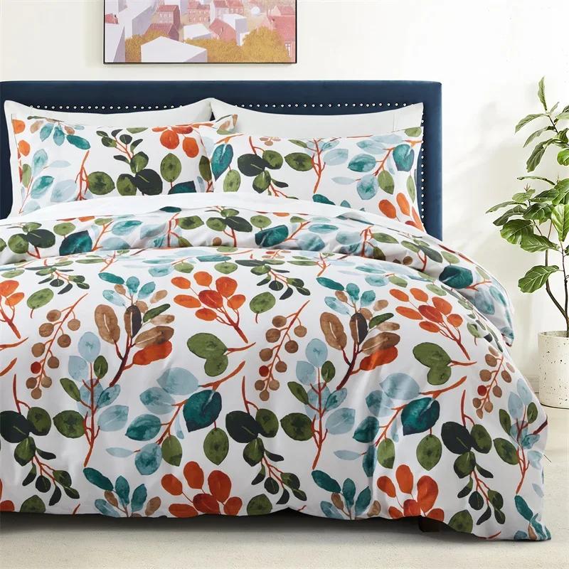 Light Grey Floral Duvet Cover Queen King, Microfiber Flower Plum Blossom Print Bedding Set Reversible Botanical Comforter Cover