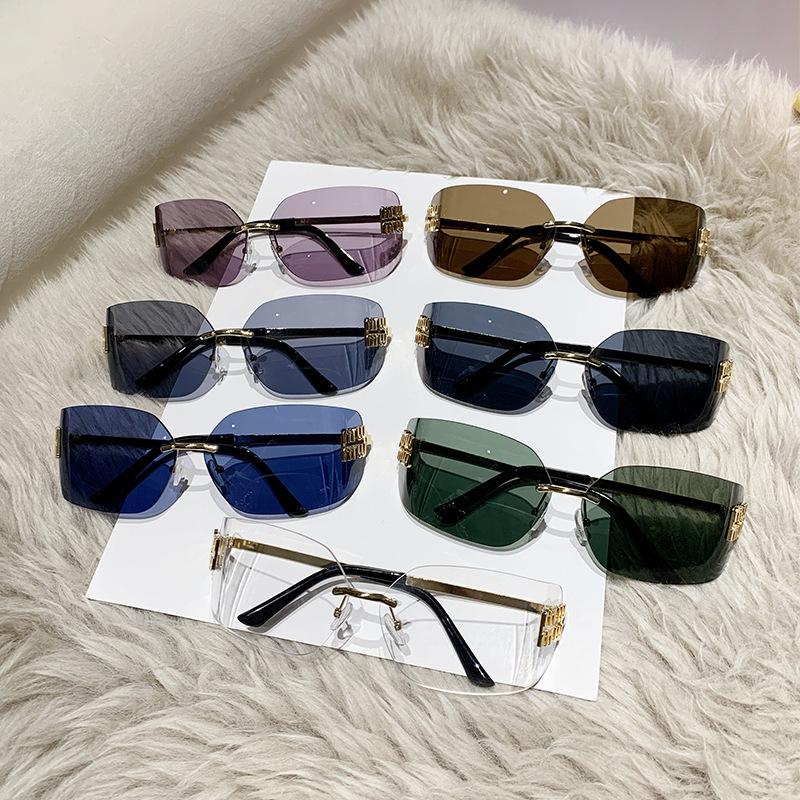 Miu's Y2K Frameless Sunglasses - Jang Wonyoung Style Curved Shades for Women