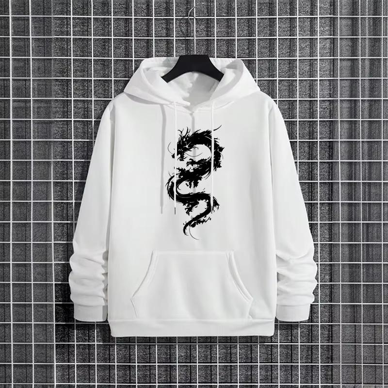 Chinese Dragon Print Mens Hooded Sweatshirt Urban Street Style Hip Hop Fashion Hoodies Male Casual Cool Outerwear Autumn Winter