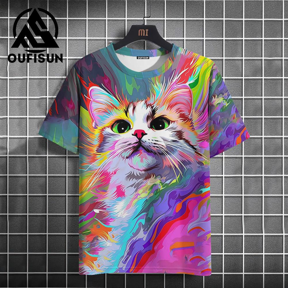Vintage Men's T-Shirt Colorful Animal Print Short Sleeve Summer Casual Oversized Tee Men Clothing Fashion Streetwear Sportswear