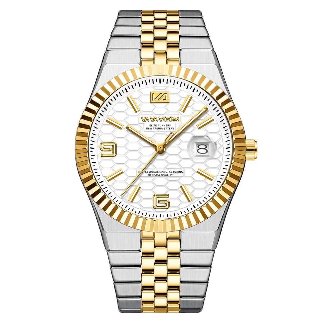 Business Men Watch Classic Diving Series Blue Dial Enlarged Calendar Quartz Clock Dual Color Stainless Steel Sports Mens Watches
