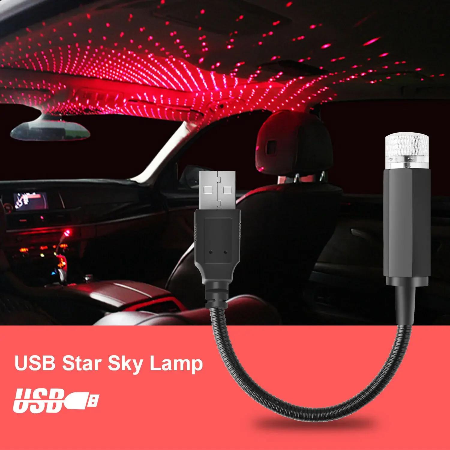 

5V USB Power Plug LED Automobile Atmosphere Decoration Star Night Light Red Purple Projection Lamp Cars Accessories Interior красный