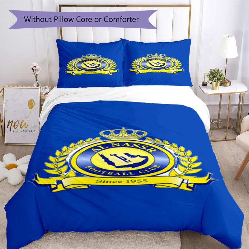 Al-Nassr Football Club Crest Printed Pattern Duvet Cover Set – includes 1 duvet cover and 2 matching pillowcases Bedroom decor Christmas gifts