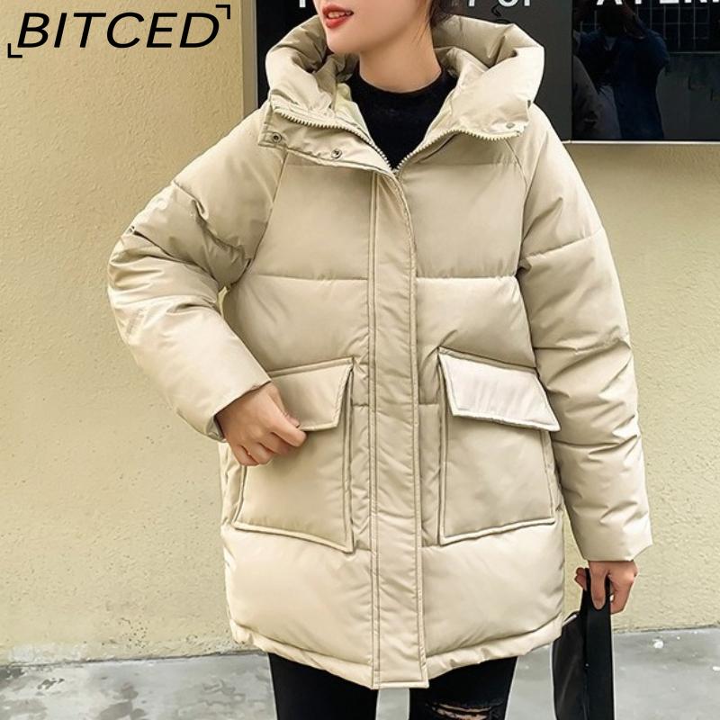 BITCED Women's Mid-Length Winter Waist-Defining Thickened Cotton Coat, Padded Jacket