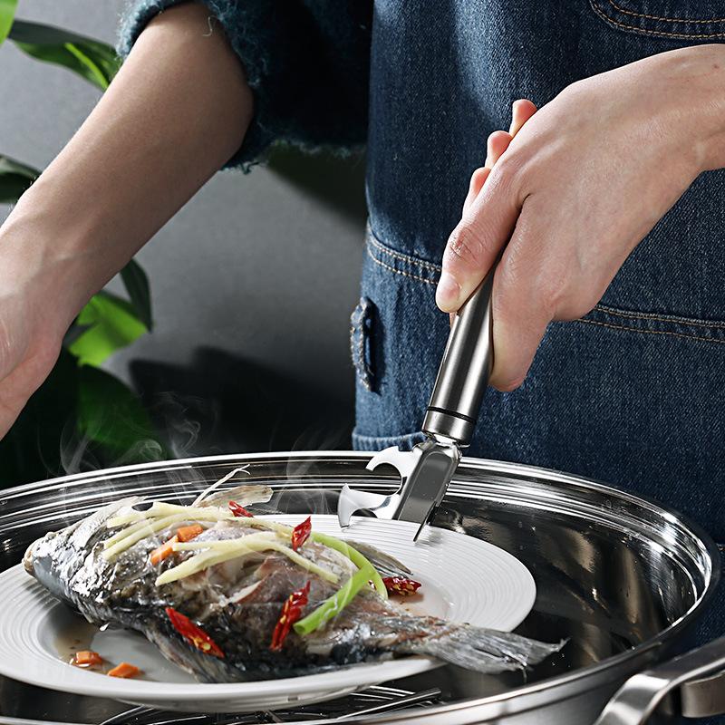 Edelstahl Gemüsewerkzeuge Multifunktionaler Kartoffelschneider Geschirrklammer Obstentkerner Fisch-Gadgets Küchen-Neuheiten Zubehör