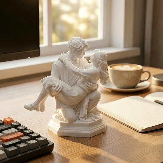 3D Printed Couple Sculpture, Kneeling Princess Carry Figurine, Romantic Art Resin Desk Decor, Unique Anniversary Birthday Gift for Couples, Fitness