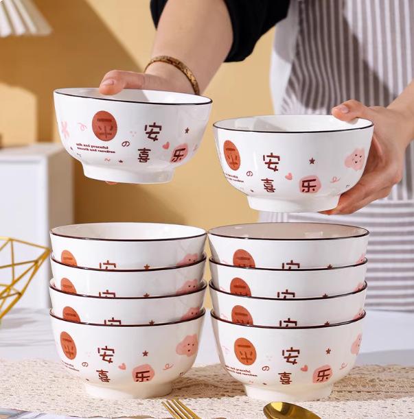 Peace and Joy 10-Piece Glazed Ceramic Rice and Noodle Bowl Set, 5-Inch Peace and Joy 5-inch Bowl