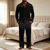 Men's Loose Fit Christmas Print Pajama Set with Button Down Top and Straight Leg Pants - Two Piece Holiday Sleepwear
