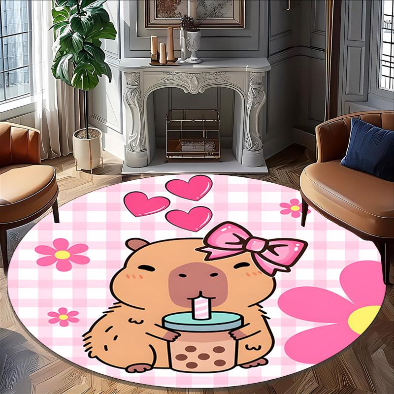1pc Capybara Carpet, Round Rug, Comfortable, Suitable for Entryways, Living Rooms, Office, And Bedrooms, Christmas Decoration