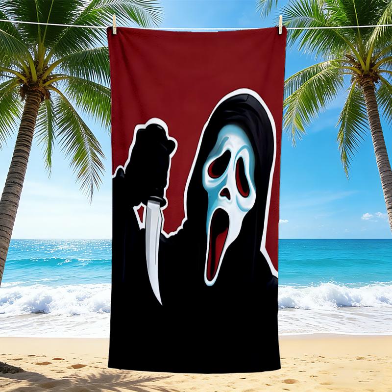 1Pc Scream Horror Icon Beach Towel, Quick Dry, Multi-Use for Beach Pool Gym Yoga Home Travel, Christmas, Halloween, Xmas Gift M929356