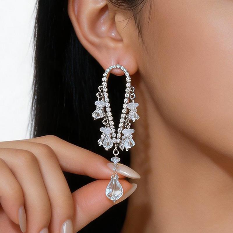 European & American Diamond-Inlaid Silver Tassel Earrings: Exquisite, High-End Fashion Jewelry for Women