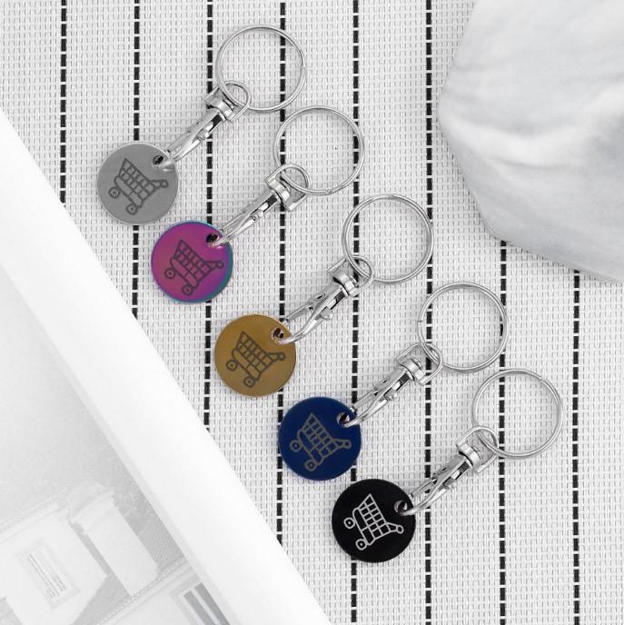 Porte-clés Jeton en Acier Inoxydable avec Logo Gravé au Laser pour Caddies de Supermarché
