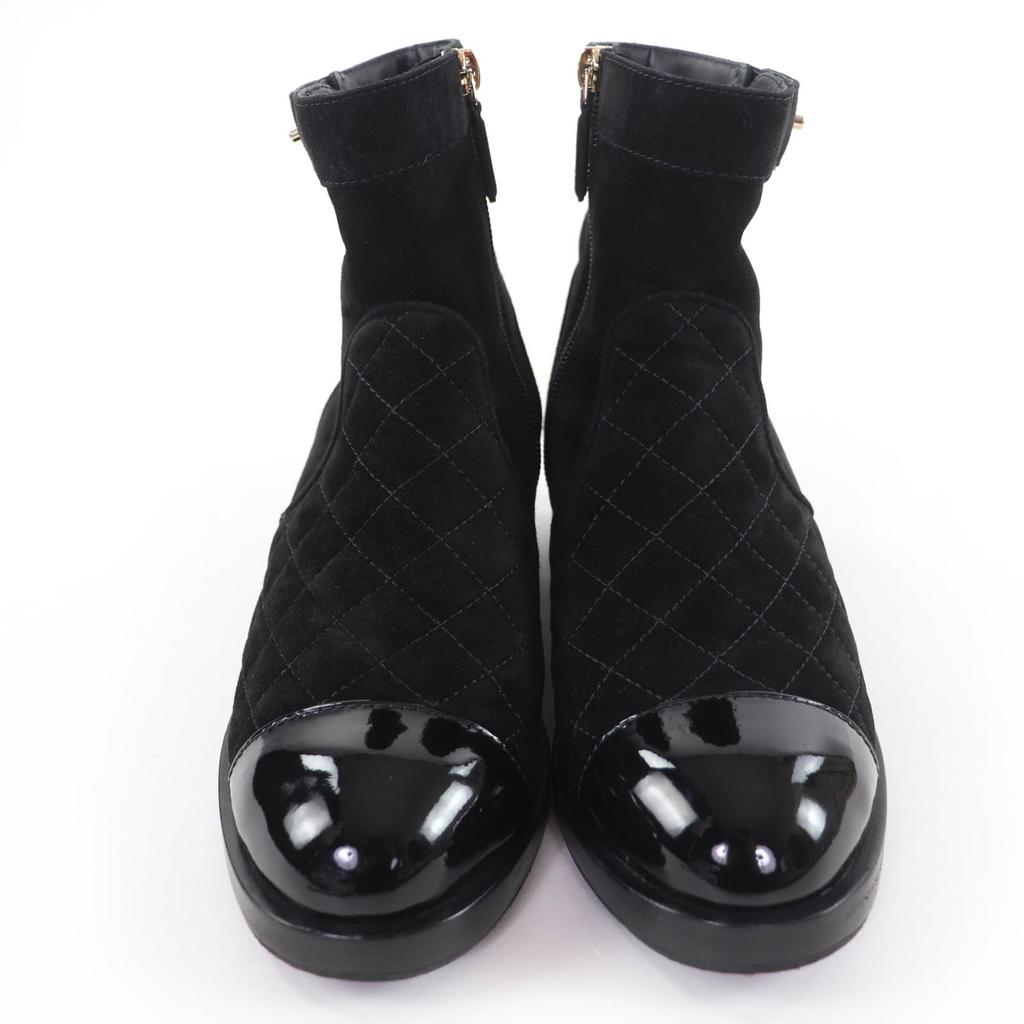 Great CHANEL short boots COCO Mark Turnlock Matelasse Suede Leather 37 G36763 Used