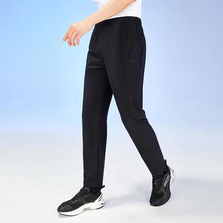 Anta Training Series Logo Knit Straight-Leg Mid-Waist Sports Pants Men Bottoms Black 152327301-2