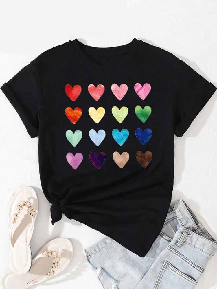 

Fashion Women T Shirt Pink Heart Print T Shirt Round Neck Tops Female Short Sleeve Tee Shirt Women Tops Clothing Streetwear 4XL