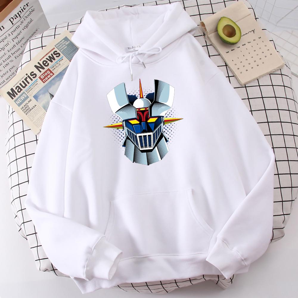 Japan Anime Mazinger Z Printing Man Sweatshirts Autumn Fleece Hoodies Simple Big Oversized Hoodie Street Fur-Liner Streetwear