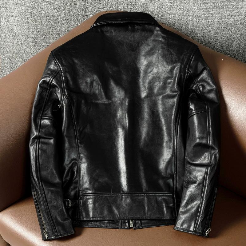 Genuine Horsehide Leather Jacket Mens Slim Fit Short Biker Coat Autumn Winter Outerwear Large Size
