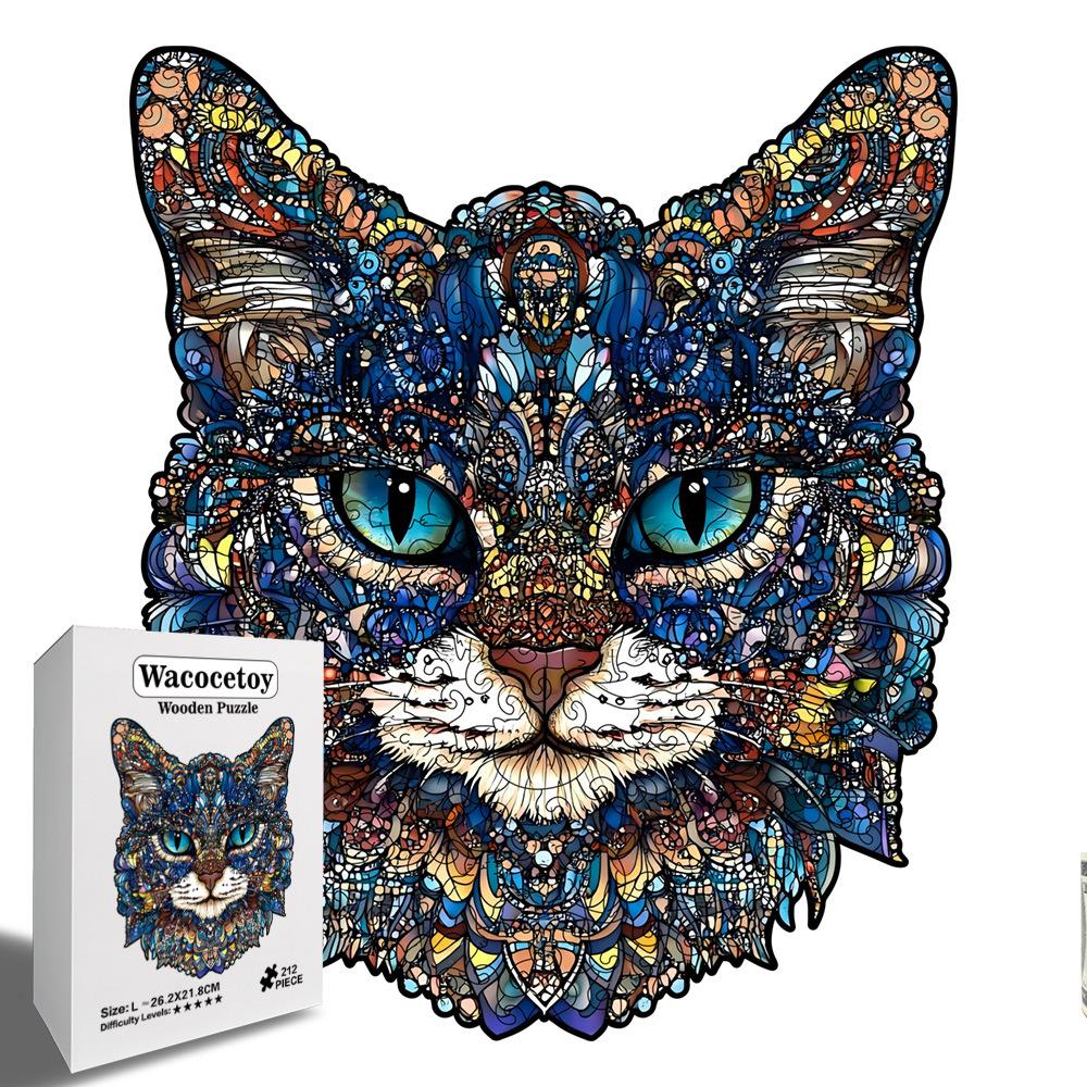 Blue-Eyed Cat Puzzle, High Difficulty Manual Decompression And Splicing Toy Wooden Special-Shaped Puzzle