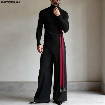 Frühling Herren Hoher Kragen Langarm Unregelmäßig Lässig Eng anliegende T-Shirts Oberteile