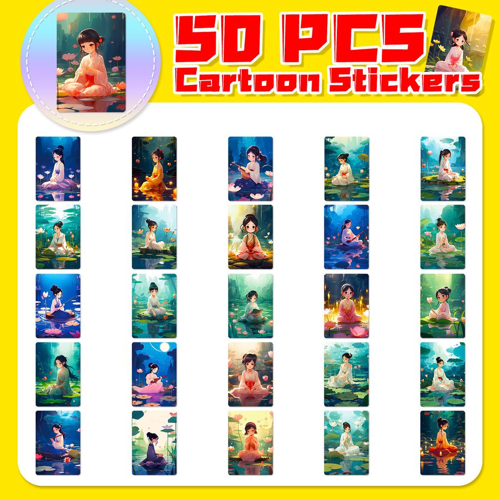 50 Buddhist Girl Stickers Cartoon Cartoon Animated Ancient Style Decoration Notebook Paper Pray DIY