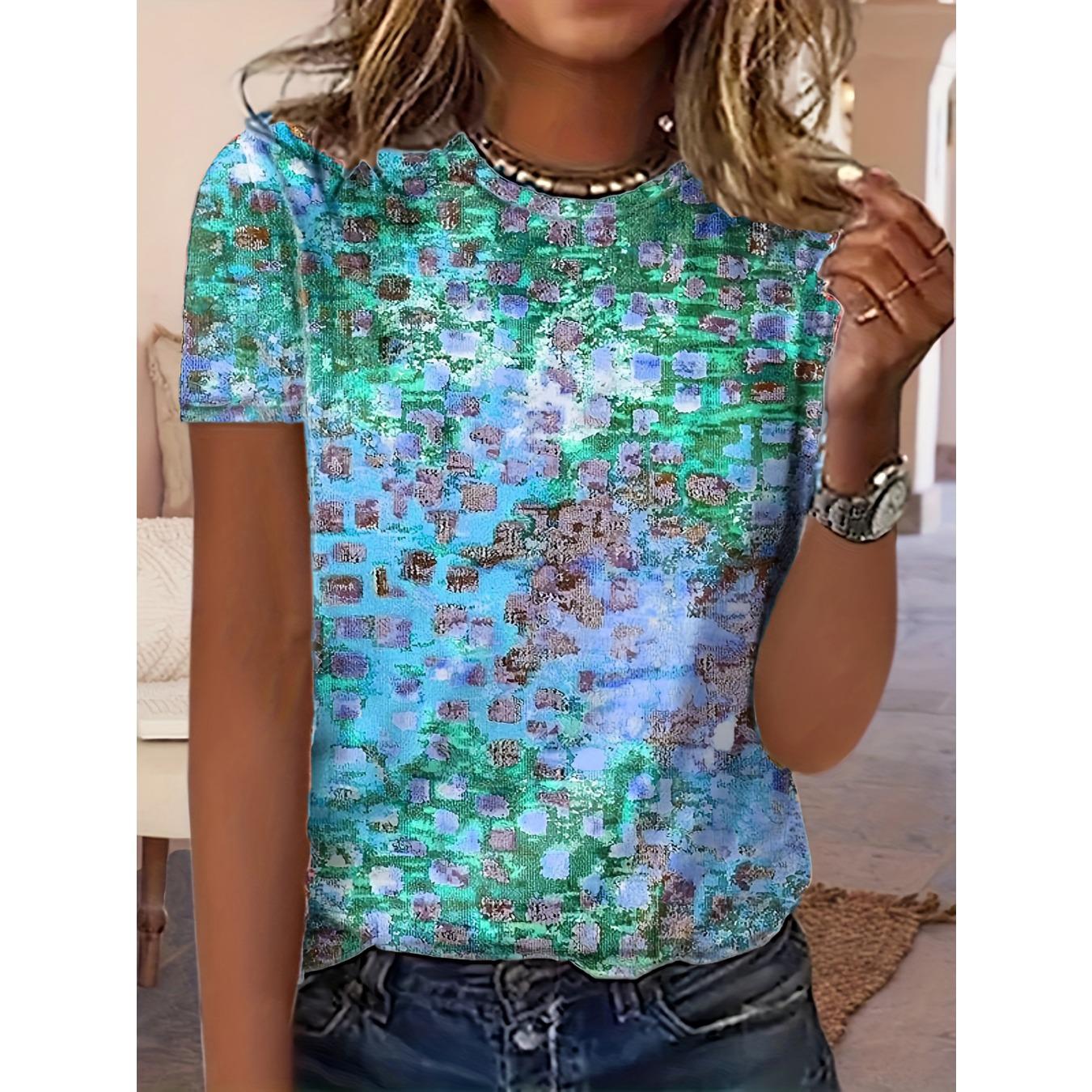 

GMXIA Футболка с короткими рукавами и цветным принтом, весна-лето, женская футболка XXL синий