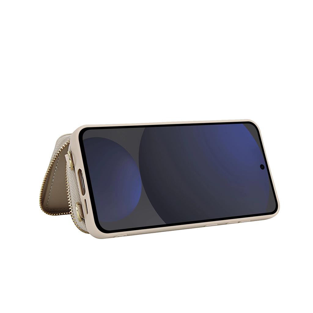 For Samsung Galaxy S25 FE Case RFID Blocking Zipper Wallet Leather + TPU Phone Cover with Shoulder Strap