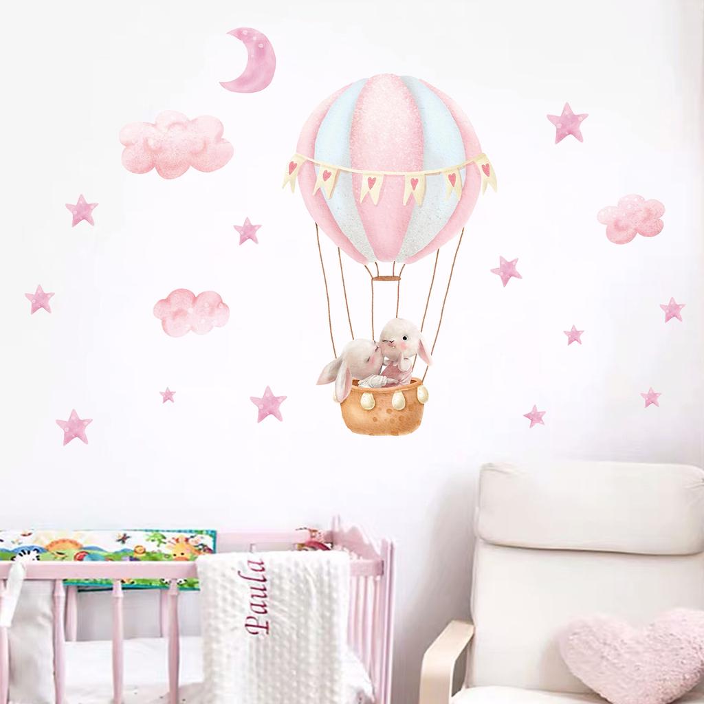 1Pc Cartoon Cute Animals Rabbit Balloon Wall Sticker Decoration for Bedroom Girls Gift Wall Art Home Decor Living Room Kids Room