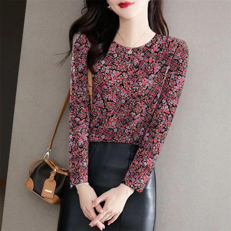 

Stylish Floral Round Neck Long Sleeve T-shirt - Autumn/Winter Slimming Base Layer XL