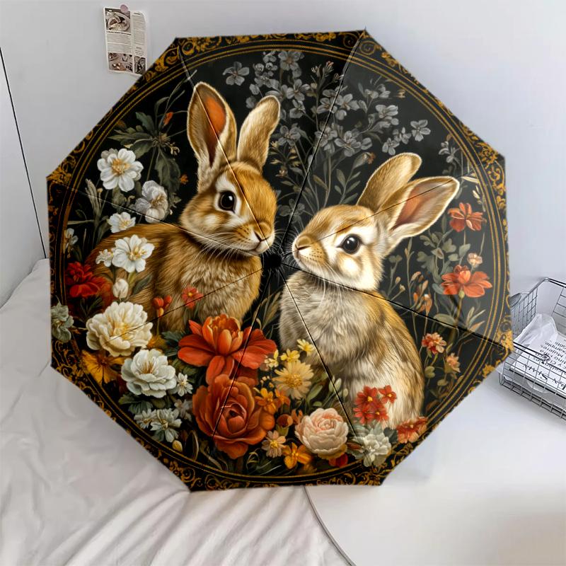 1 PC Automatic Folding Umbrella - Flowers and Animals Pattern, Portable & Foldable Design with 8 Ribs, Christmas Birthday Gifts