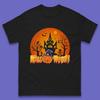 Halloween Pumpkin Witch Hat Haunted Castle Flying Bats Skull Bones Scary Dark Night Mens Tee Top