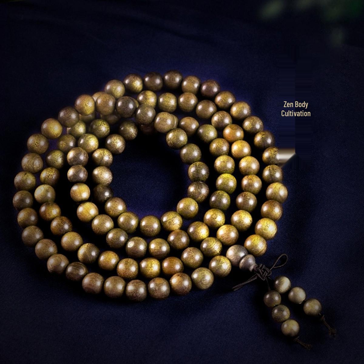 

Golden Phoebe Zhennan Wood Bracelet - 108 Bead Buddhist Mala for Good Luck 6mm