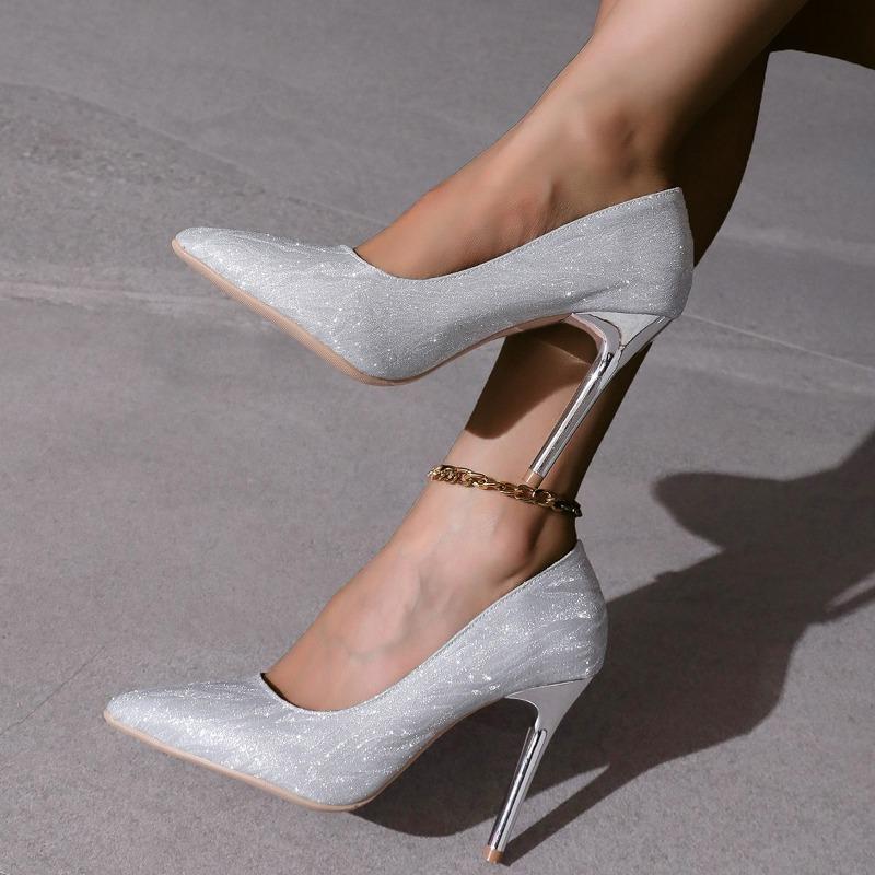 Fashion Fashion High Heels Sexy Shoes Women Pumps Large Size 34-43 White Stiletto Heel Patent Leather Office Wedding Shoes Zapatos Mujer