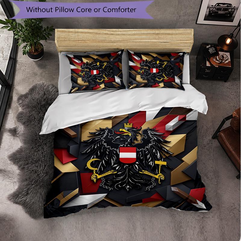 Austria Football Pattern 3 Pieces Bedding Set Soft Microfiber Duvet Cover with Pillow Cases for Bedroom