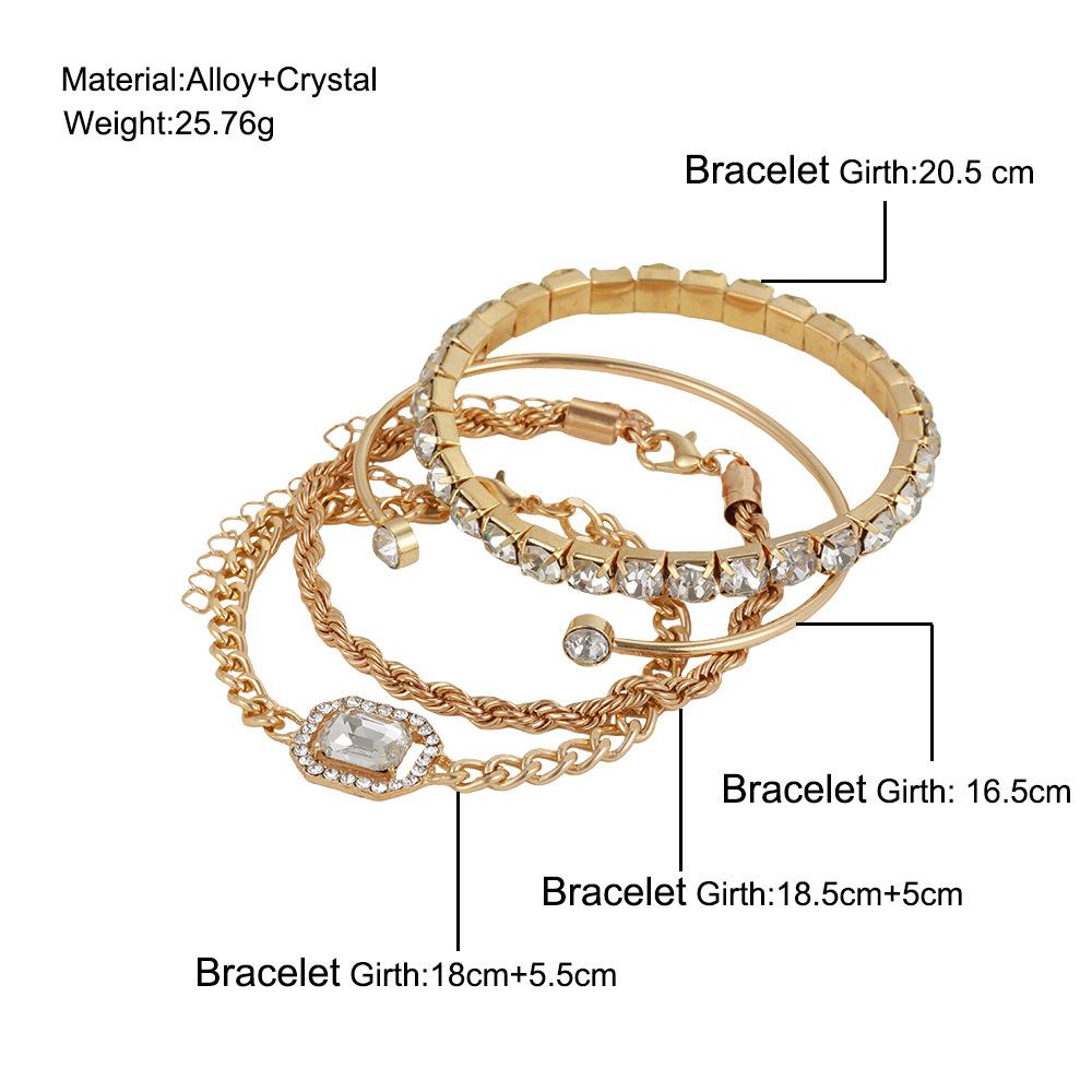 4Pcs Vintage Twist Bracelet & Punk Rhinestone Open Bangle Set Western Exaggerated Women Fashion Jewelry Gift
