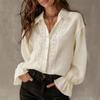 2026 Women's Solid Color Lapel Lace-Trim Long Sleeve Versatile Shirt