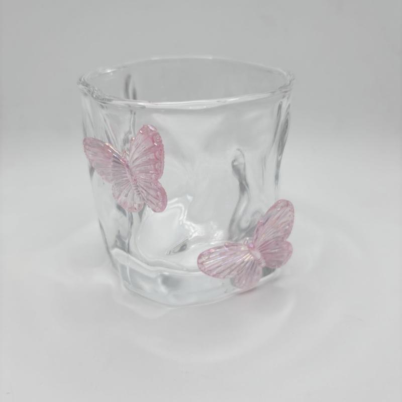 Pink Butterfly Irregular High Beauty Transparent Crystal Glass Cup Cold Drink Cup Twist Cup  Household Juice Whiskey Glass 250ml