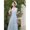 Luxiangnan 'Butterfly Whisper' French Gray-Blue A-Line Vest Dress