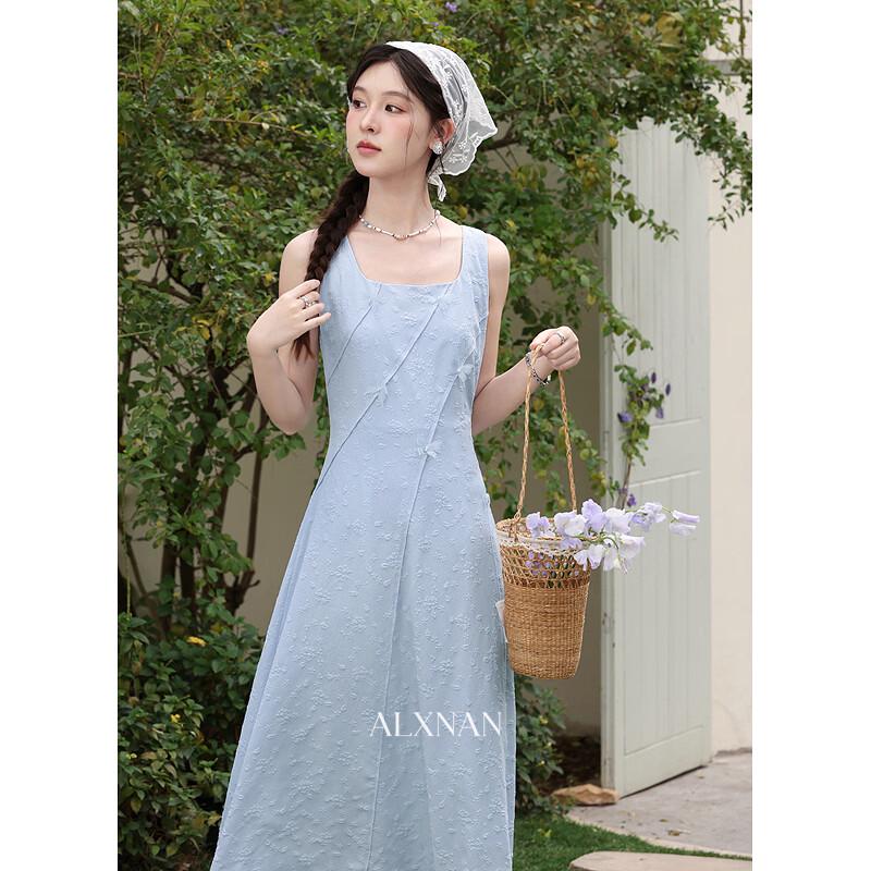 Luxiangnan  Butterfly Whisper  French Gray-Blue A-Line Vest Dress S