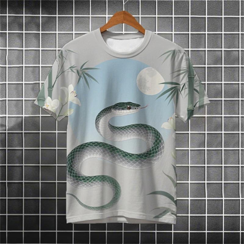 Cartoon Snake Pattern T Shirts For Men Summer Fashion Streetwear 3D Printed Ukiyo-e T-shirts Cool Oversized Crew Neck Tees Tops