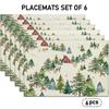 Set of 4/6 Christmas-Themed Placemats Featuring Designs of Christmas Trees, Red Cottages, And Reindeer, Suitable for Christmas Parties, Family Gatheri