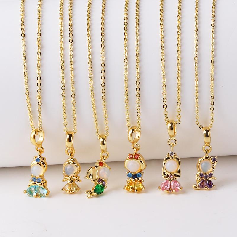

Exquisite DIY Cartoon Zircon Princess Pendant Necklace for Women